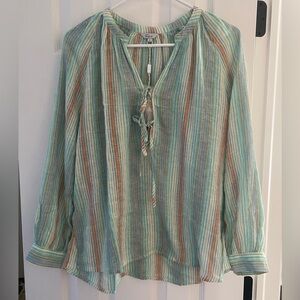 New! Rails Brielle Top seaview stripe size small linen blend